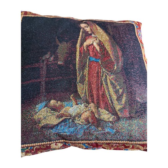 VTG Mohawk tapestry Nativity Religious Throw Pillow Needlepoint Grannycore USA - Picture 3 of 8
